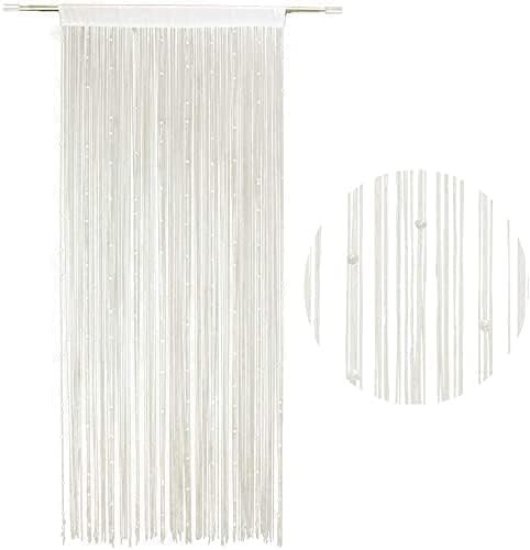 khevga 220 x 90 cm Rideau de Fils – Moustiquaire de Porte avec Perles – Rideau Blanc élégant pour Portes de Balcon et terrasse – Protection Contre Les Insectes