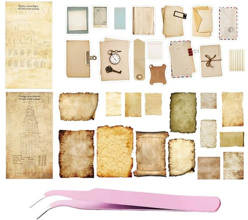 2 packungen mit 90 Scrapbook-Aufklebern, 1 Ellbogenpinzette, Scrapbook-Zubehör, Retro-Reiseaufkleber, beschreibbare Retro-Scrapbooking-dünne Aufkleber, Fotoalbum-Dekorationsaufkleber