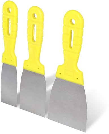 HELPMATE Malerspachtelsatz 3-teilig 40/60/80 mm – Edelstahl Spachtel mit Kunststoffgriff – Flexibles Stahlblatt mit geschliffener Oberfläche – Präzises Verspachteln und Abkratzen
