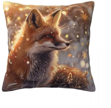 Kissenbezug 40x40 cm 2er Set Outdoor Kissen Fuchs Sofakissen Leinen Kissenbezüge Dekokissen Tier Zierkissen & -hüllen Deko Kissen Quadratisch Pillow Cover für Sofa Schlafzimmer Zuhause Gifts -LY153