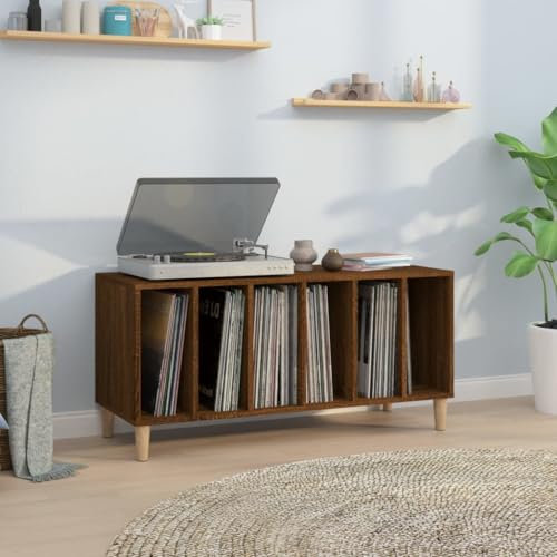 IKAYAA Mueble de Discos de Madera 100x38x48 cm, Tocadiscos de Vinilo Stand, Estanteria CD, Mueble Tocadiscos, Mueble para Discos, Mueble para Vinilos, Marrón Roble