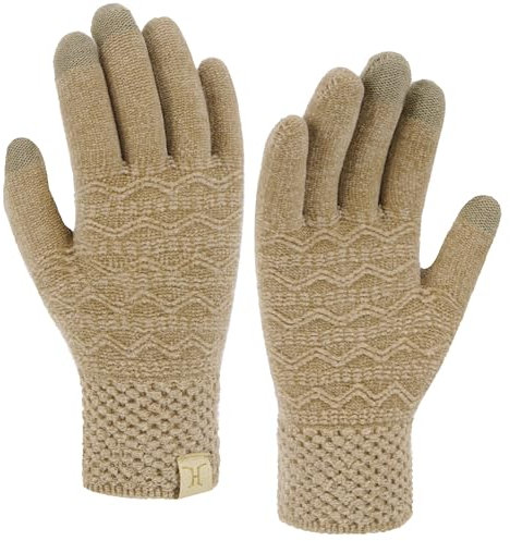 Bequemer Laden Touchscreen Handschuhe Damen Winter Warm Chenille Winterhandschuhe Strickhandschuhe mit Elastisch Manschette Frauen Geschenk, Khaki