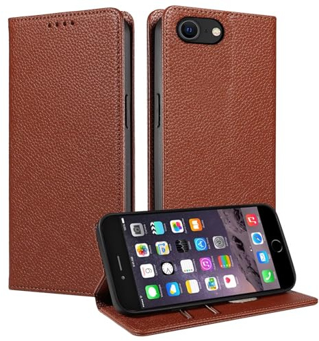 FERLAN Hülle für iPhone SE 2024 Schutzhülle [Litschi Leder][Kartenfach][Magnet][Standfunktion][RFID-Sperre],Handyhülle Ledertasche Kompatibel mit iPhone SE 2024 - Braun