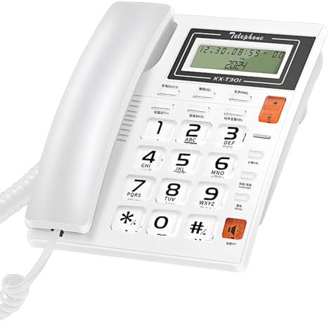 Teléfono con botón grande, teléfono fijo de cristal para personas mayores, comercio, pantalla de llamadas, teléfono con cable de llamadas para el hogar, oficina, hotel