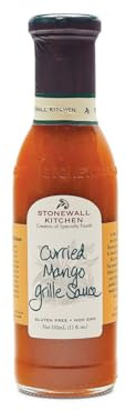 Stonewall Kitchen Curried Mango Grill Sauce 330 ml – Sauce BBQ légèrement épicée, exotique et fruitée avec curry et mangue, idéale pour poulet et riz
