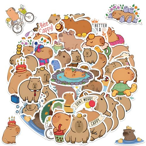 vcsjw 50 Stück Capybara Sticker,Meerschweinchen Aufkleber,Capibara Geschenk,Capybara Sachen Wasserdicht Vinyl Stickers für Skateboard Laptop Wasserflaschen Auto Fahrrad Scrapbook Deko
