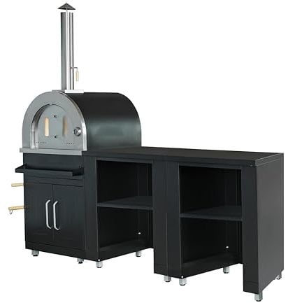 Oviala Cucina esterna 3 elementi con forno per pizza nero