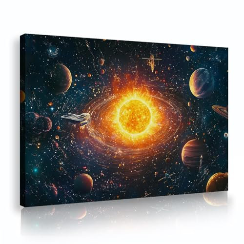 TOANGWALL Milchstraße Galaxie Sonnensystem Wandbild Dekor Leinwand Malerei Sci-Fi Stil Weltraum Erkundung Astronomie Thema Wand Kunstdruck für Schlafzimmer 80x120cm Innenrahmen