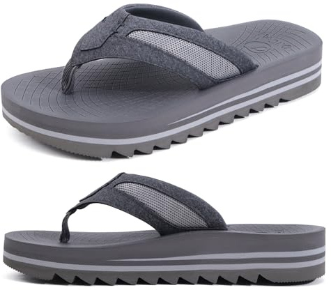 ONCAI 2025 Tongs Homme Soutien de Voûte Plantaire Sports Flip Flops été Plage Piscine Plates Sandales Semelle en Caoutchouc Antidérapante Gris Taille 44.5