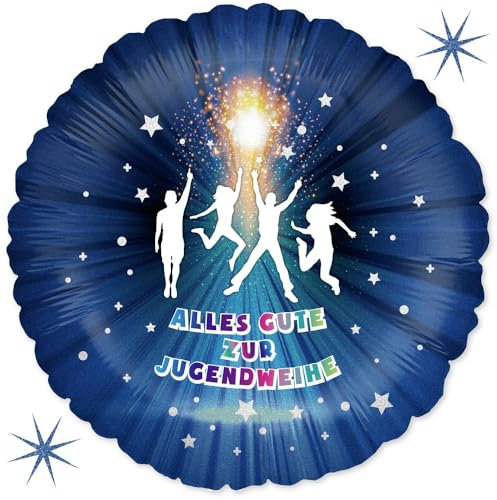 Folienballon Alles Gute zur Jugendweihe - Blau Bunt Holografie - 45 cm