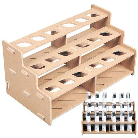 Paint Tube Storage, Wooden Art Container Rack, 34x18.5x17cm/13.4x7.3x6.7inches 3-Layer Acrylic Oil Paint Bottle Organizer, Holds 18 Bottles for Painters Artists Wood Fiberboard
