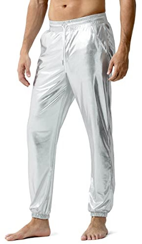 Casey Kevin Metallic Hose Herren Glitzer Outfit Hose Glänzend Metallisch Festival Hosen