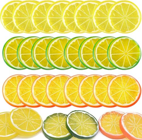 LATRAT 30 pezzi fetta di limone finto guarnire frutta artificiale, piccolo modello di frutta per casa, cucina, tavolo, festa, decorazione, fotografia, oggetto di scena
