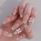 24pcs Medium Coffin Press on Nails Cat Eye False Nails Blush Ombre Fake Nails 3D White Bow Stick on Nails Removable Glue-on Acrylic Nail Tips Spring Summer Accessories for Women