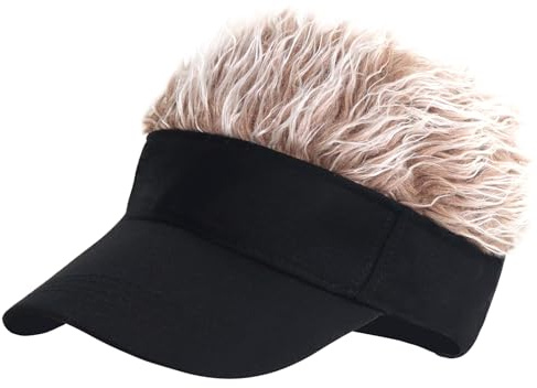 LXOrdora Mens Visor Hat Spiked Wig Novelty Baseball Golf Cap with Fake Hair | Adjustable baseball golf cap style, fake hair design, party, costume, sport event, funny hat for men