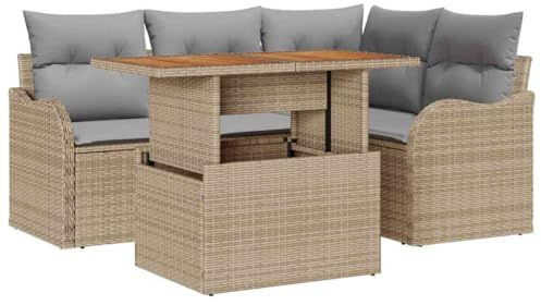 vidaXL Gartensofa-Set mit Kissen 5 pcs Beige und Hellgrau Poly-Rattan, Moderne Garten- und Terrassenmöbel, leicht, wetterfestes Sofa, Flexible Sitzmöglichkeiten für draußen