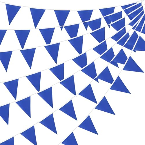 20 m, 52 Stück Blaue Wimpel, Banner, Stoff-Dreiecksbanner für drinnen und draußen, Geburtstag, Babyparty, Hochzeit, Garten, Zuhause, Party-Dekorationen