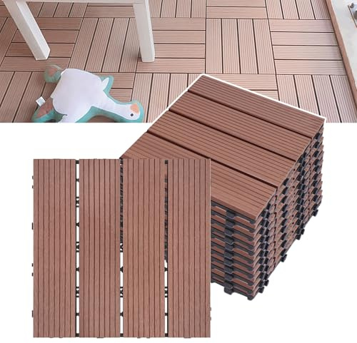 NAIZY Losas para terraza WPC 30x30 cm para balcón Suelos de terraza 22 piezas con sistema de clic, Suelos de baldosas para balcón y jardín, 2 m² Marrón