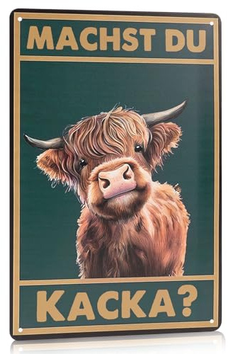 Machst Du Kacka? Deko Innen Blechschild Highland Cow Spaß Vintage Metall Badezimmerdeko Wanddeko Wohnung Deko Wohnzimmer Poster Dekoration 20 x 30cm