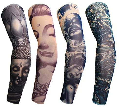 Arm Sleeves Armwärmer Ärmlinge,Tattooärmel Tätowierung,Tatoo Ärmlinge,Tattoo Armstulpen UV-Sonnenschutz für Unisex für Radsport Golf Basketball Fahren Sport Arm-Kompressions-Hülsen - 4 Stück