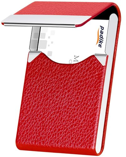 Padike Porte-cartes de visite en cuir et acier inoxydable pour femme avec fermeture magnétique (rouge)