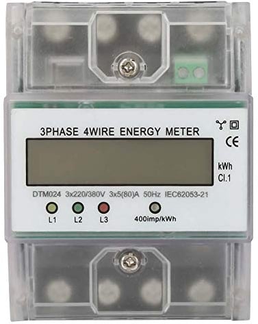 Digitaler Stromzähler 3 Phasen 4P für 220-380 V und 5-80 A mit LCD Anzeige für Energieverbrauch