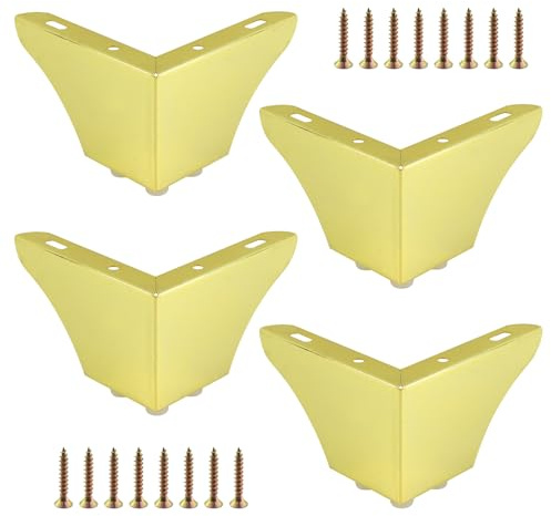 Geesatis - Accessoires de pieds de meubles - Pieds de canapé en métal - Design minimaliste - Pour canapé, table basse, meuble TV, pieds dorés, avec vis de montage 8cm / 3 inch