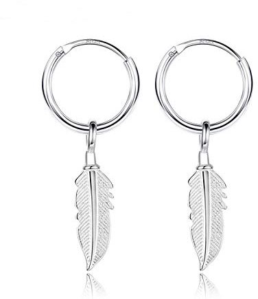 Pendientes Cruz de Plata - Aros Con Cruz, Pluma, Rayo y Estrella para Hombre y Mujer - 14 mm - Perfectos para Tu Estilo de Vida