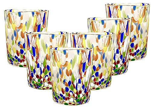 Gocce di Murano 6 verres à eau travaillés selon la tradition des artisans de Murano, verre soufflé et travaillé à la main 300 ml - verres à eau verre arc-en-ciel pluie