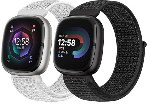 Runostrich Nylon Armband Kompatibel mit Fitbit Versa 4/Fitbit Sense 2/Fitbit Versa 3/Fitbit Sense, Weich Atmungsaktiver Sport Armband Verstellbares Ersatzband Damen Herren