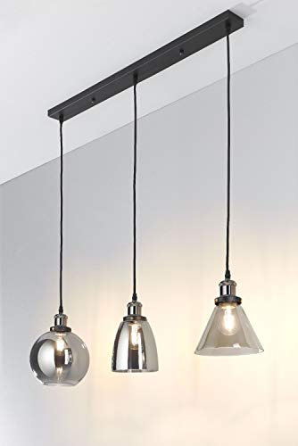 casa NOVA Hängeleuchte ARON - B 80 cm - 3-flammig - Eisen - Glasschirme - Pendelleuchte Deckenleuchte