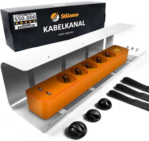 Stilemo Kabelkanal Schreibtisch - Kabelmanagement Schreibtisch Organizer Kabeldurchführung - Cable Management Kabelhalter Kabelwanne Tisch - 1 Stück, 43 x 12 x 10 cm - Grau