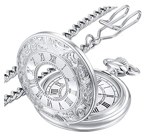 LYMFHCH Vintage Pocket Watch Roman Numerals Scale Quartz Pocket Watches with Chain Christmas Graduation Birthday Gifts Fathers Day
