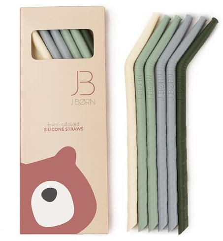 J.Børn 6 wiederverwendbare Silikon-Trinkhalme mit 1 Reinigungsbürste | 21 cm lang und 5,5 mm breit | weiche und flexible Trinkhalme für Kinder und Senioren (grün)