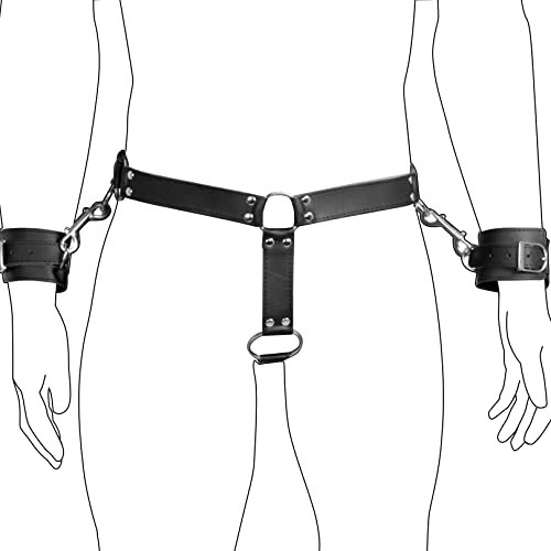 BIAOQINBO Männer Leder Sexy Tanga Mit Handschellen Und Metall Penisring,Sexy Strings Herren Keuschheitsgürtel Latex Unterwäsche Dessous Einstellbar Bondage SM Fetisch Jockstrap Höschen Damen Herren