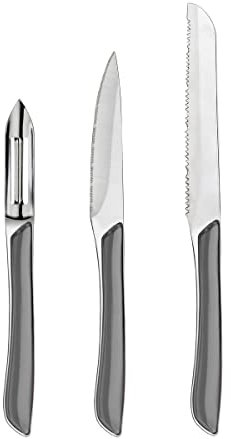 Amefa - Set de 3 couteaux de cuisine - Couteau office, éplucheur et couteau petits-légumes - Eclat - Acier inoxydable 13 C, Finition Brillante - Gris