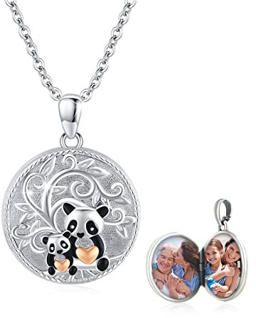 OHAYOO Panda Medaillon Zum öffnen Für Bilder Kinder 925 Sterling Silber Panda Amulette Zum öffnen Tier Schmuck Panda Geschenke Für Mädchen Kinder