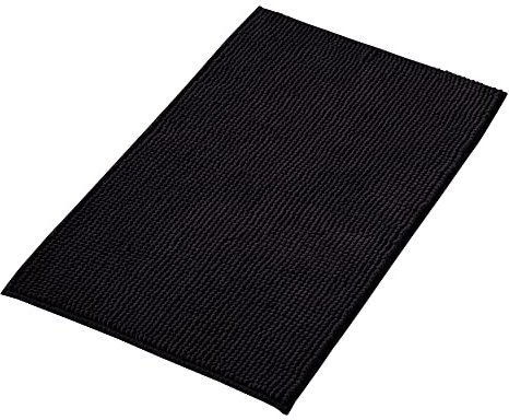 Decomira Badematte rutschfest | Als Badteppich Set kombinierbar | Badezimmer-Teppich Bad-Vorleger waschbar aus Chenille | Duschvorleger für Dusche, Badewannen, WC Deko | Schwarz - 40x60 cm