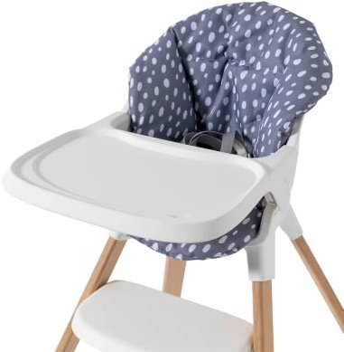 Twistshake Babyhochstuhl | Weißer Hochstuhl aus Buchenholz + graues Hochstuhlkissen mit 5-Punkt-Sicherheitsgurt und abnehmbarem Tablett | Öko-Tex-zertifiziertes Kissen | Kinderhochstuhl 0-4 Jahre