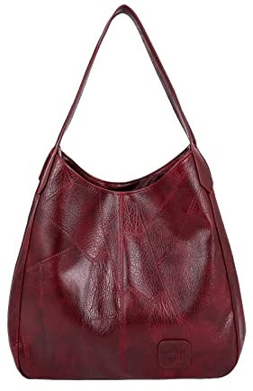 FANDARE Mode Damen-Henkeltaschen Wasserdicht Umhängetaschen Schultertaschen Handtasche PU-Leder Eimer Tasche für Reisen Einkaufen Arbeiten Weinrot A