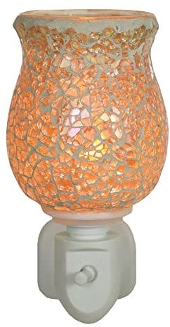 Cello Golden Sands Plug In Wax Melt Burner & Oil Burner. The electric, mosaic glass oil burner and wax burner creates a stunning design when lit as well as releasing fragrance around your home.