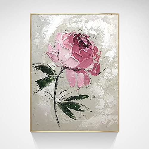 Acrylbilder, Retro Rote Textur Rose Blume Blätter Pflanze Moderne Abstrakte Kunstwerke Rahmenlose Original Handgemalte Ölgemälde Auf Leinwand Wandkunst Für Wohnzimmer Schlafzimmer Büro Wohnkul