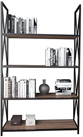 WELL HOME MOBILIARIO & DECORACIÓN Bücherregal, 100 % melaminbeschichtete Spanplatte, Nussbaum, Schwarz