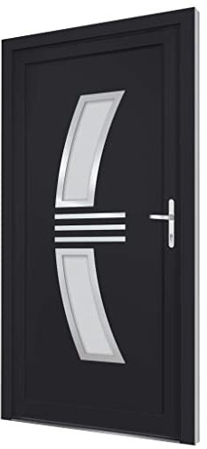 vidaXL Haustür, Tür mit verstellbarer Scharniere, Eingangstür mit 5 Punkt Pilzzapfenverriegelung, Vordertür Aluminiumschwelle Isolierverglasung Stahlverstärkung, Anthrazit PVC