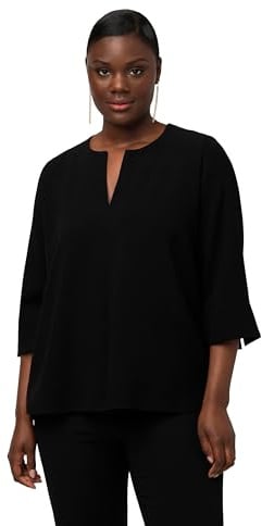 Ulla Popken Damen große Größen Übergrößen Plus Size Tunika, Acetat, Tunika-Ausschnitt, Kellerfalten, 3/4-Ärmel schwarz 42+ 823286100-42+