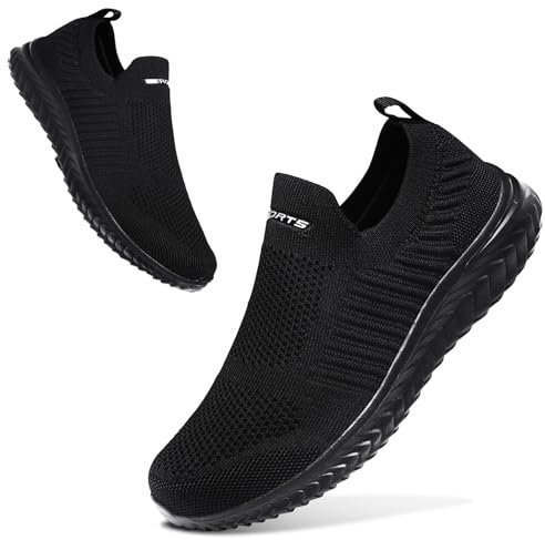 ELAPHURUS Damen Sneakers Leichte Atmungsaktiv Walkingschuhe Slip On Fitness Bequeme Schlupfschuhe,Schwarz,40 EU