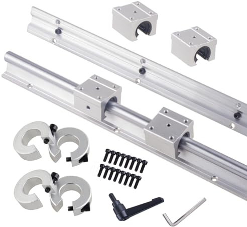 GooEquip Linearführung SBR12 300mm 2 x Linearschienen und 4 x Lagerblöcke mit SBR12 Schienenstopper, Linearschienenlänge 300 mm Linearschienen für 3D Drucker CNC Teile
