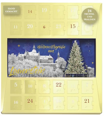 Lauensteiner Adventskalender 2024 Bühne Burg Lauenstein | 300g, 24 Exklusive Trüffel Pralinen mit Alkohol