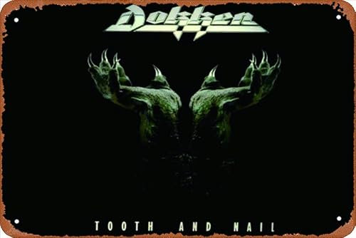 EDISAXE Dokken Blechschilder, Rockband-Stil, Metallschilder, Musikkunst-Poster, Retro, geeignet für Cafés, Büro, Spiele, Club, Bar, Wand, Heimdekoration, 30,5 x 20,3 cm