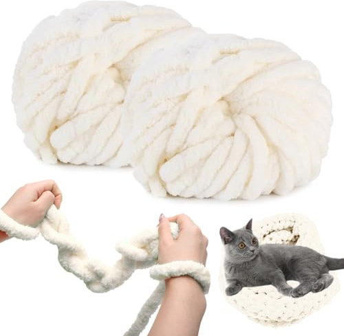 RANJIMA Dicke Wolle Garn, 2 X 250g Sperrige Armstricken Wolle, Soft Arm Knitting, Grobstrick Weiches Wollgarn, Dicke Wolle zum Häkeln, zum Weben von Haustier Nest,Decken,Handwerk Kissen (Cremeweiß)